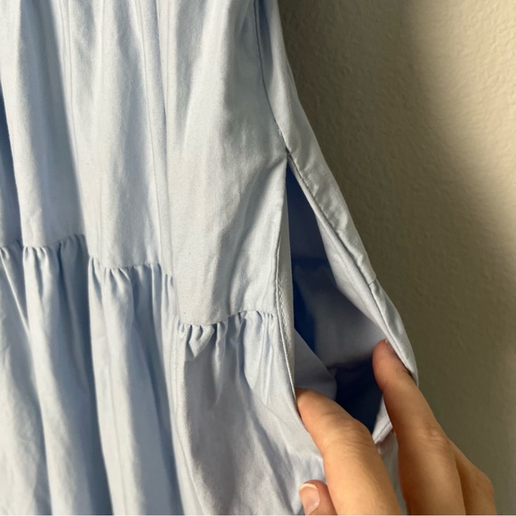 En Saison Poplin Tiered Brielle Midi Dress Light Blue Cottagecore Romantic Med - Picture 8 of 13